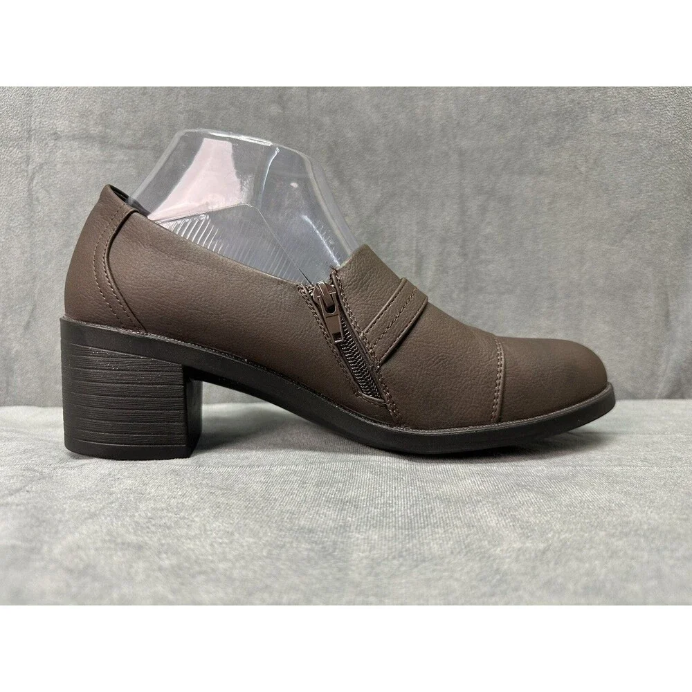 Easy Street Womens LUKA Faux Leather Zipper Block Heel Shooties Shoes Womens 9.5